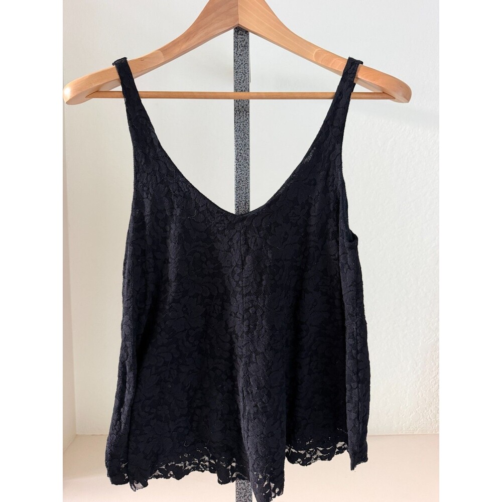 American Eagle Lace Tank Womens S Black Lined Stretch Layering Holiday Party
